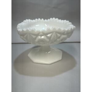 Vintage Kemple White Milk Glass Pedestal Hobstar Pattern Candy Dish Bowl
